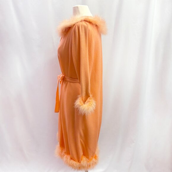 Vintage orange belted robe with feather trim - fits like a medium - Picture 3 of 7